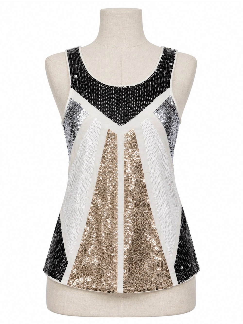 bebe Y2K Sequin Tank Top Women's XS Glam Party Clubwear Metallic Geometric